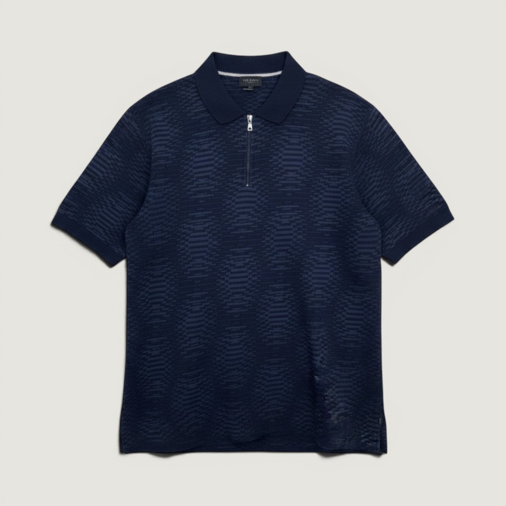 Ted Baker Quarter Zip Polo Shirt Abstract Geometric Blue Size 7 3XL